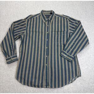 Basic Editions Shirt Jacket Mens L Blue Stripe Vintage Denim Button Up Retro 90s